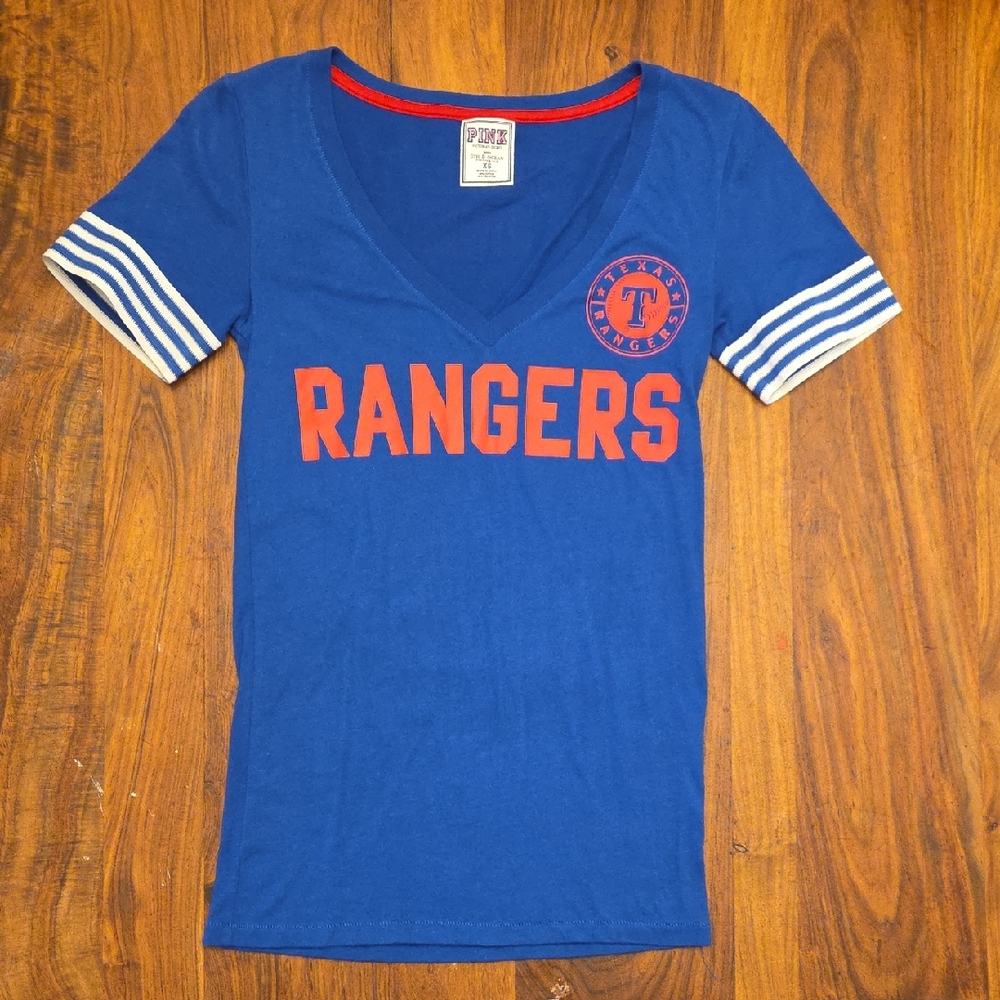 LOVE PINK Victoria's Secret Texas Rangers Women's XS Short Sleeve V-neck T-Shirt